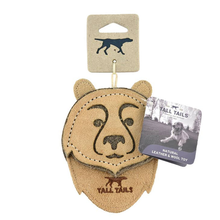 Natural Leather Bear Dog Toy-4"